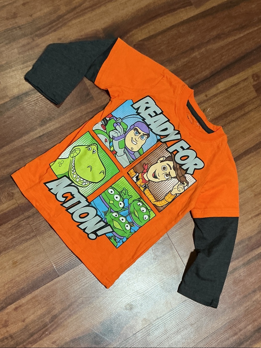 Toy Story Layered Orange & Gray 'Ready for Action' Sleeve Tee new sz 4 new